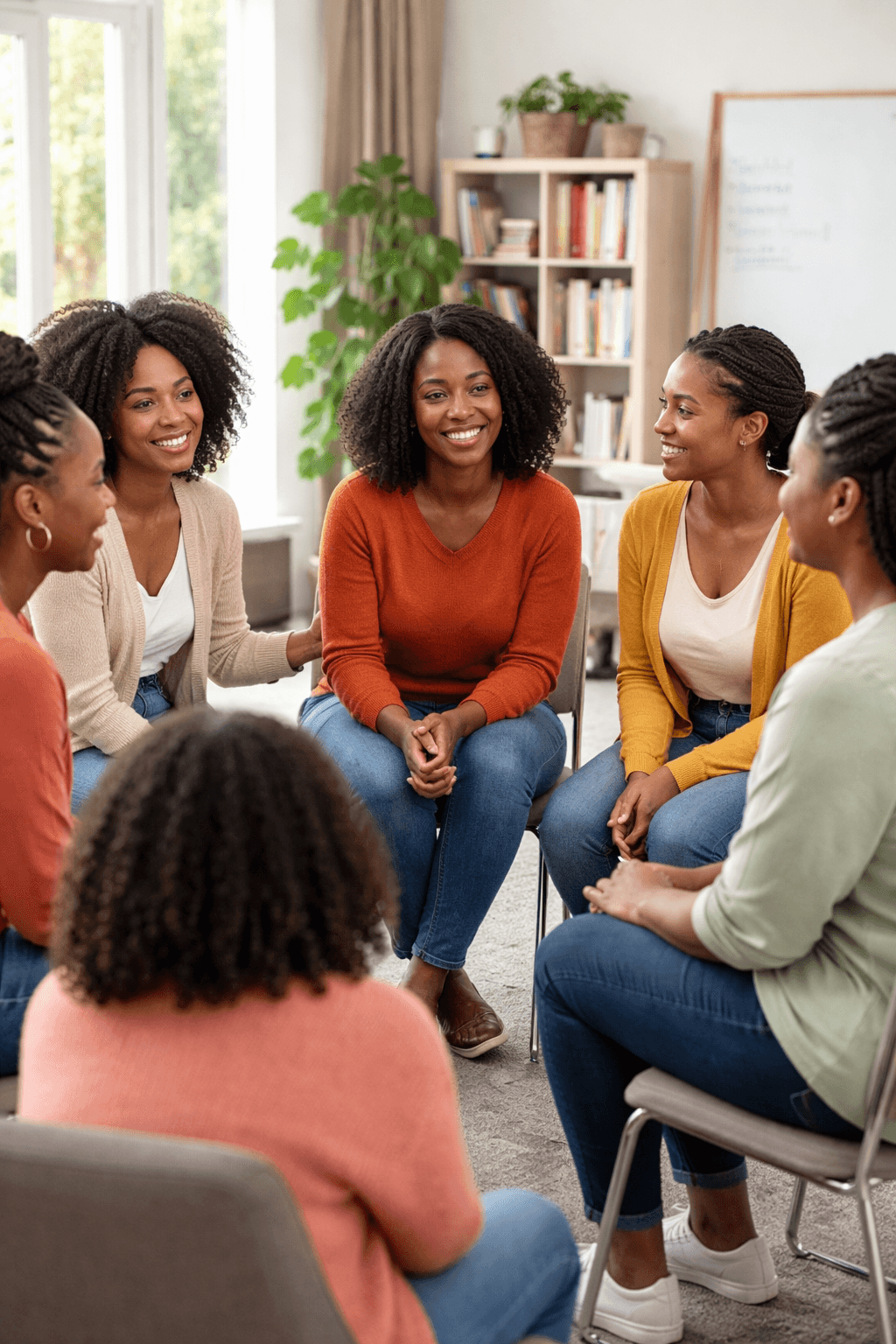 A woman presenting to a diverse group of people in a workshop setting.